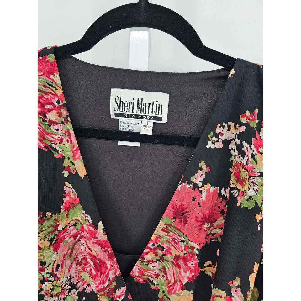 Vestido floral vintage de los años 90 Sheri Martin para mujer talla 8 maxi largo manga corta Foto 3 de 4