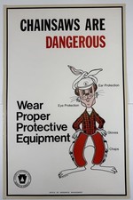 Vintage Chainsaws Are Dangerous Poster Bureau Of Forestry Rabbit PPE 22x14