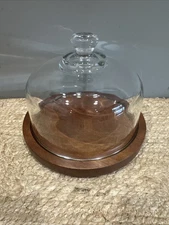 Vtg Goodwood Teak Wood Cheese Tray with Glass Dome Made in Taiwan MCM
