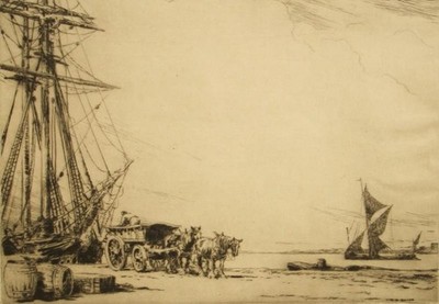 Phil W. Smith Bleistift signiert Original Drypoint Radierung ''Wagon on the Wharf''