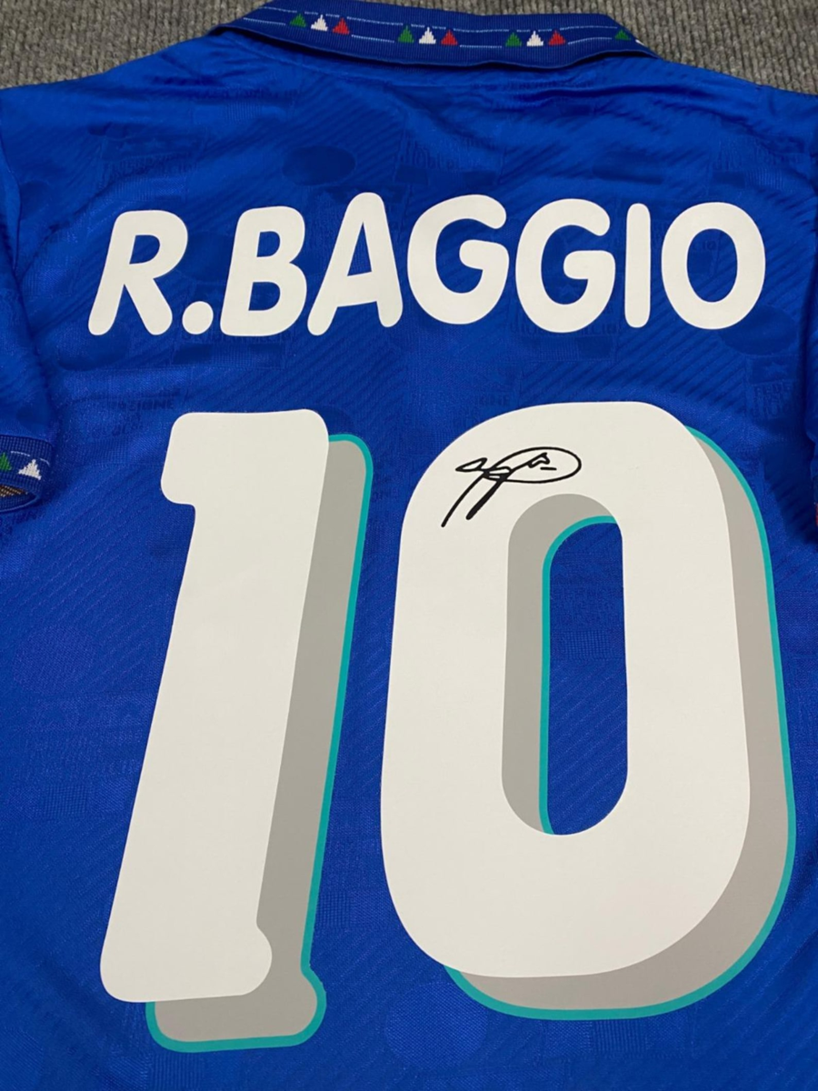 BAGGIOサイン入りユニフォーム Roberto Baggio PRINTED Signature Italy Home WORLD Cup Jersey- COA