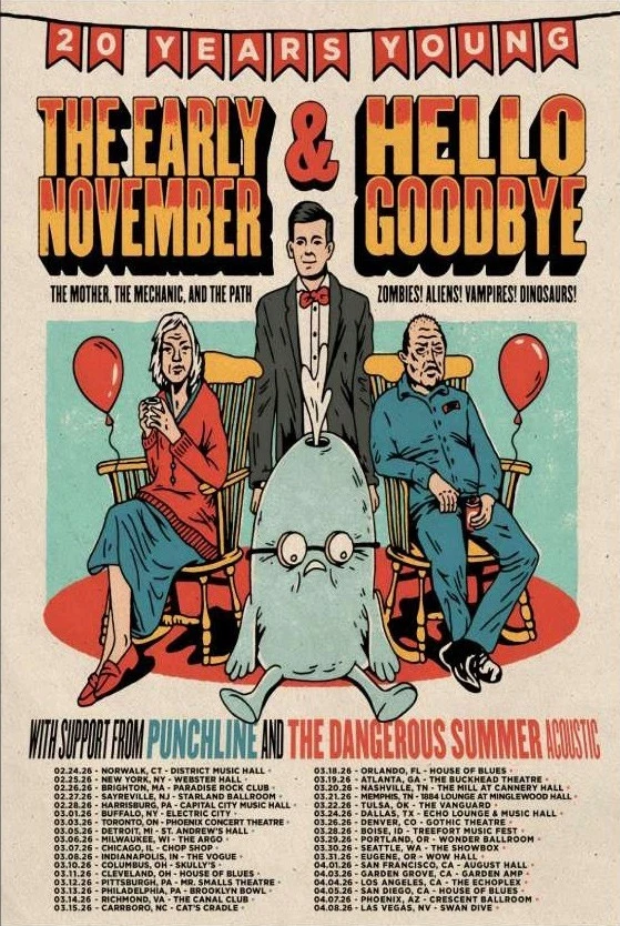 The Early November And Hello Goodbye 20 Years Young 2026 Tour Poster
