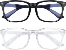 Blue Light Blocking Glasses 2 Pack Non Prescription Computer Eyewear Black Clear