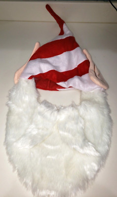 mens CHRISTMAS ELF HAT WITH FURRY WHITE BEARD MUSTACHE 1 SIZE EARS FUN WEAR!