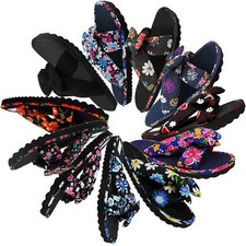 NEW WOMEN LADIES FLAT SLIP ON FABRIC MULES SUMMER SANDAL FLIP FLOPS SLIPPER SIZE