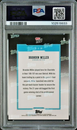Brandon Miller 2024 Topps Now #6 PSA 9 - 1st Career Game Winner - Hornets - Picture 2 of 3