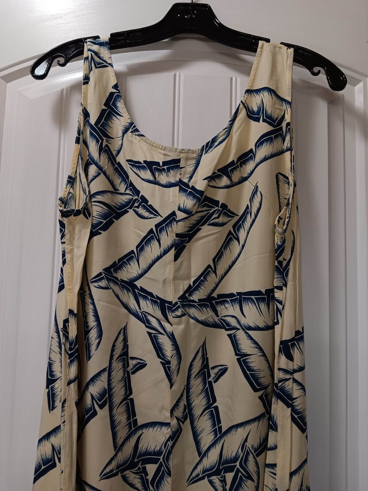 Palm Ave Long Dress Sz L Fits Xl Ivory Blue Leave… - image 4