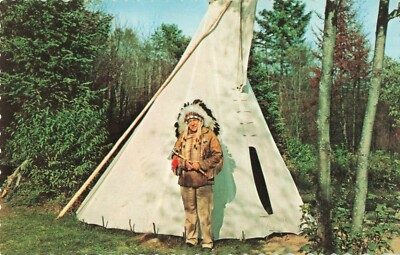 Postcard Native Canadian Chief and his Tepee Hanna Alberta Scallop Edge 