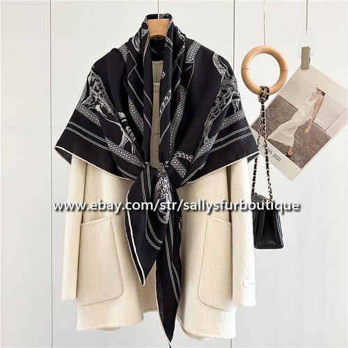 Sallys 70% Cashmere 30% Silk Stole Carriage Print Double Face Scarf Shawl 53" - Picture 16 of 26