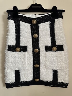 NWT $1870 Balmain Gold Buttons Embellished Tweed Mini Skirt  Size 38 FR/ 6 US