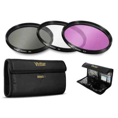 Vivitar Multi-Coated Camera Filter Kit UV CPL FLD Wallet included 52 55 58 67mm