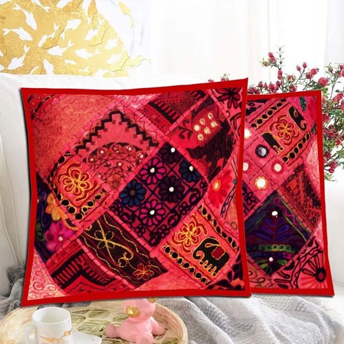 16"-2 HAND CRAFTED BANJARA TRIBAL FOLK MIRROR THROW FLOOR CUSHION PILLOWS COVERS - Picture 9 of 14