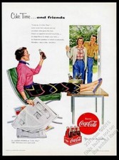 1954 Coca Cola Cola donna su sedia Barcellona verde arte stampa vintage annuncio