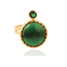 Green Quartz Ring, Statement Ring, Gold Plated, Adjustable Double Layer Ring