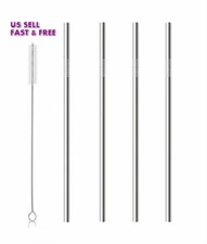 Reusable 10.5'' KeeTrnLiv Stainless Steel Drinking Straw Straight with Brush 4pc