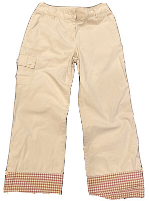 NINE & CO NINE WEST Size 4 Tan Beige Chinos CAPRIS Plaid Cuff adjustable ladies