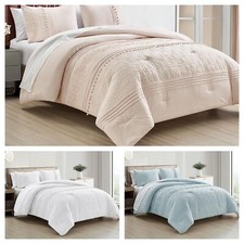 Chezmoi Collection 7-Piece Bed in a Bag Floral Embroidery Pom Pom Comforter Set