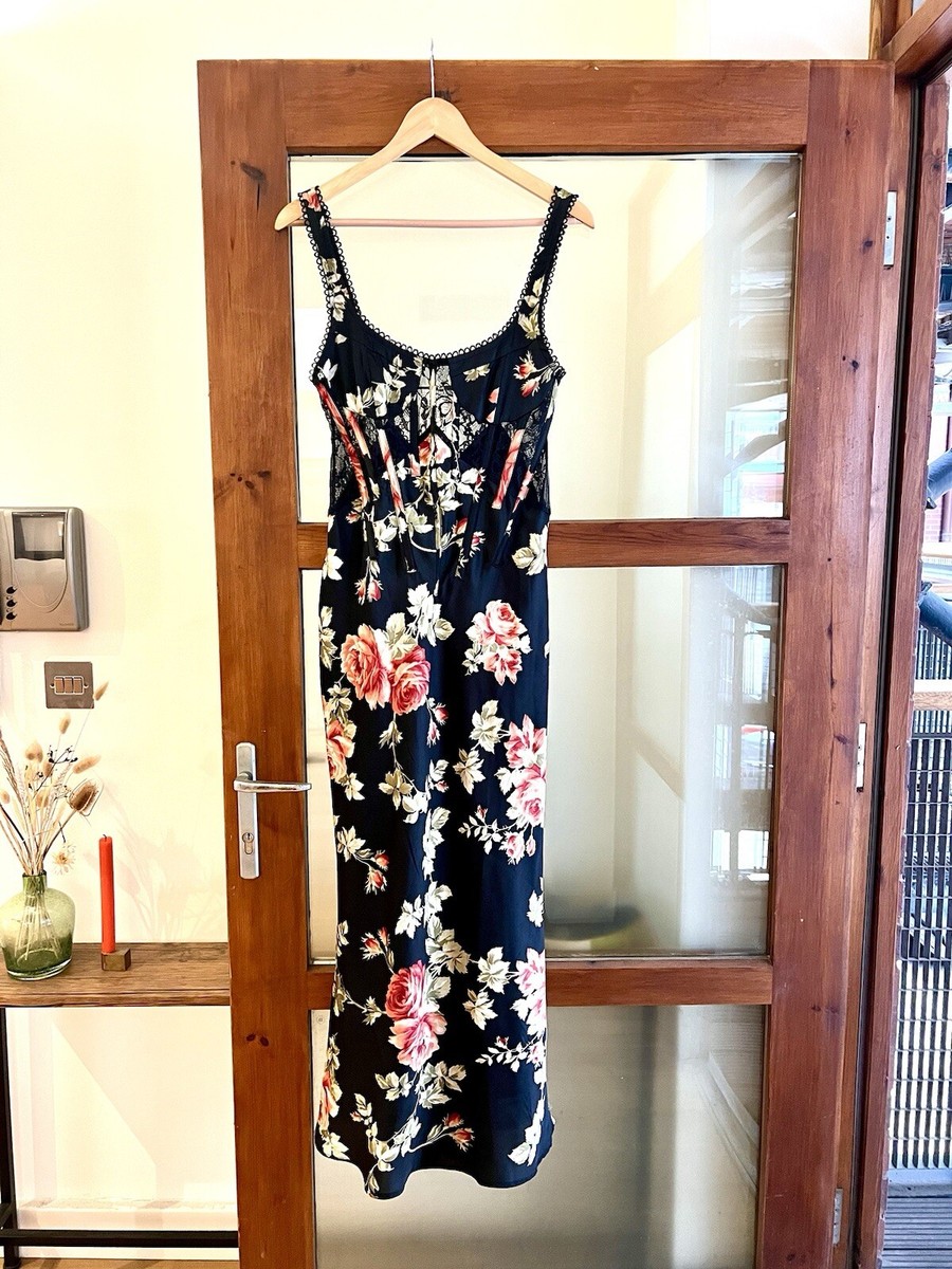 ASOS Black Floral Midi Satin Lace Corset Dress | eBay UK