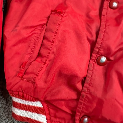 VINTAGE 80s Chalk Line Jacket Boys 6/8 Red Ice Hockey Patch Zip Up Varsity Coat - Picture 4 of 16