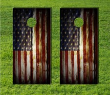 American Flag Vintage Wood Cornhole Game Set Decal US Wrap Board Bag Rustic Set