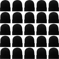 48 Pack Bulk Black Men's Women Knit Beanie Warm Winter Hat Cap Thick Lined Lot