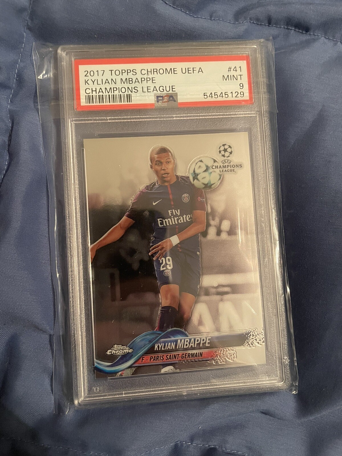 2017-18 Topps Chrome UCL - #41 Kylian Mbappe (RC) PSA Mint 9