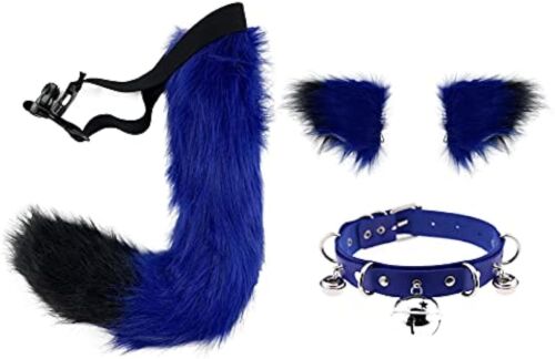 Cosplay Set Faux Fur Wolf Fox Tail Ear Headband Collar Costume Halloween Party - Afbeelding 1 van 55