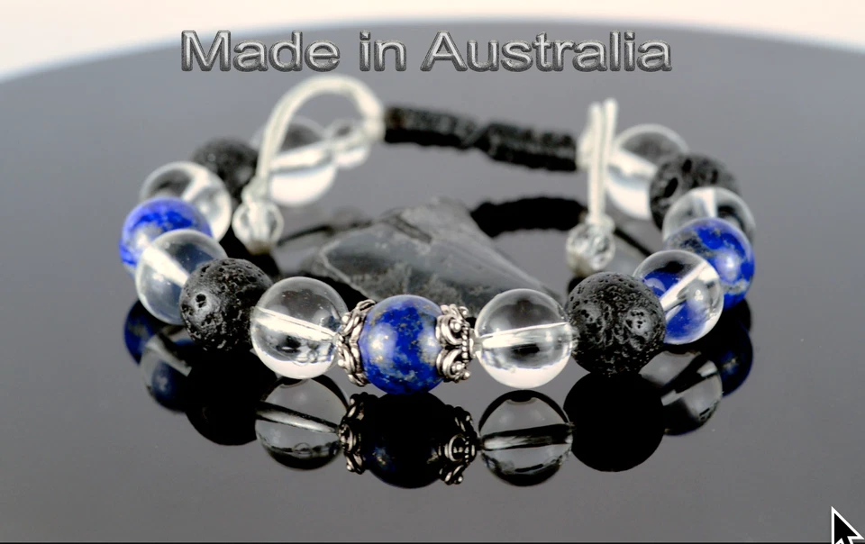 ADJUSTABLE Sterling Silver Lava Quartz Lapis Armband Wristband Bracelet 3B-528 - Image 3 of 4