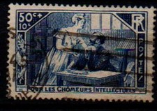 Timbre oblitéré n°307 de 1935 au profit des chômeurs intellectuels