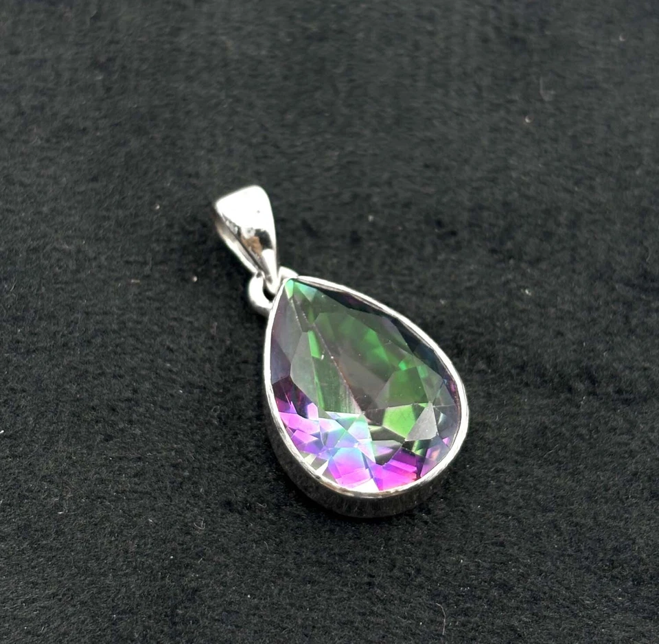 Juego de pendientes de anillo hechos a mano de topacio místico arco iris de plata esterlina 925 maciza Foto 4 de 4