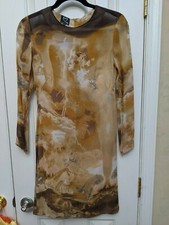 SAMPLE Alexander McQueen McQ Brown Lighting Print Silk Dress Small