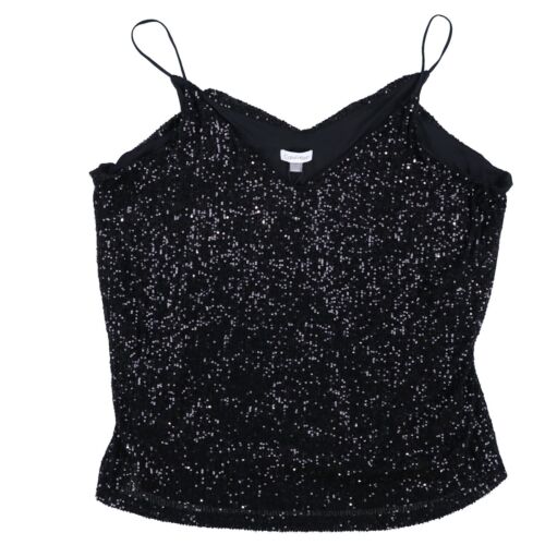 Camiseta sin mangas para mujer Calvin Klein cuello en V espaguetis brillante negra XX-Grande nueva - Imagen 1 de 2
