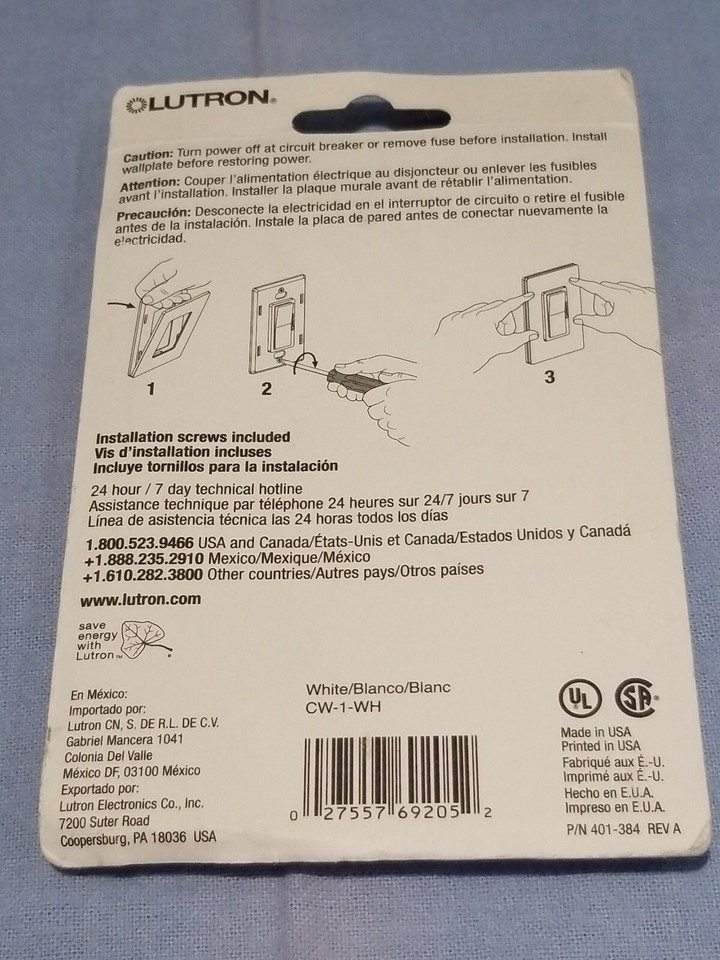 Lutron wallplate CW1WH no visible screws single wallplate New . eBay