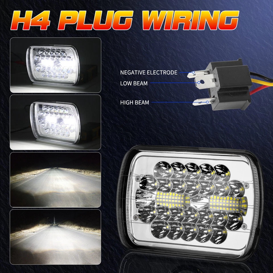 Pair 130W 7x6" Led Headlights Headlamp fit Chevy C6500 C7500 Kodiak Sealed Hi/Lo - Image 4 of 4