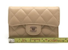 Chanel Cuero Tarjetero Monedero Monedero Beige Buen Estado