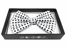 NEW WHITE/BLACK POLKA DOT UNISEX TUXEDO ADJUSTABLE CLIP-ON BOW-TIE