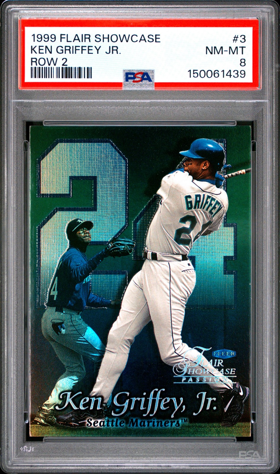 150061439 Ken Griffey Jr 1999 Fleer Flair Showcase #3 Row 2 Passion PSA 8 view 1