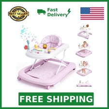 Baby Walker with Wheels, 5-in-1 Foldable Push Walker for Girls, Pink Baby W...