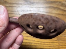 Primitive Long Handled native Slotted Strainer Spoon 11” Metal as found 1800