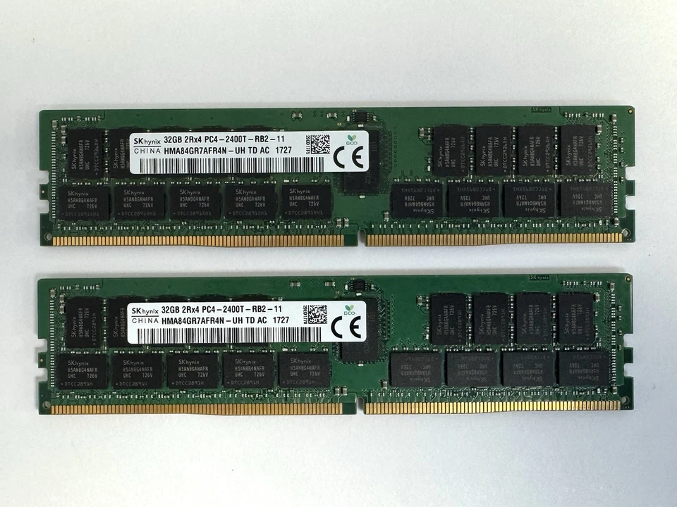64GB (2x32GB) SK hynix DDR4 2400 ECC Registered RDIMM PC4-2400T HMA84GR7AFR4N - Image 1 of 3