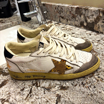 Golden Goose Ball Star Low Top Sneakers White/Gray Leather Gold Star Lace-Up