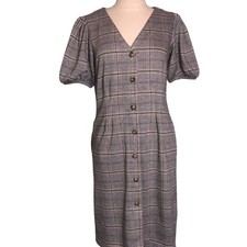 LOFT Checkerboard Puff Sleeve Dress w/ Pockets Women's Size2