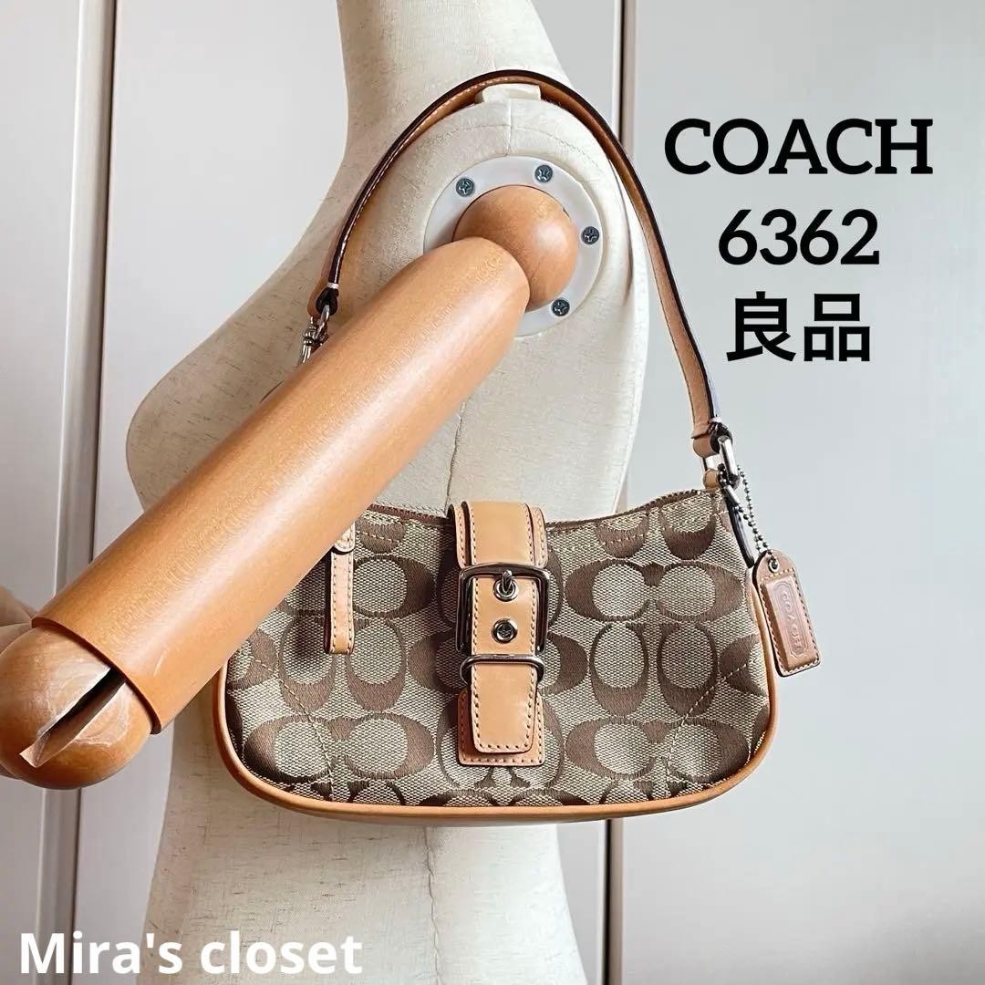 COACH Shoulder Bag 6362 Signature Beige FROM JAPAN - Gem