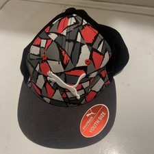 PUMA Baseball Hat Cap - EUC - Gray Red Black - Adjustable Youth Size - Flat Bill