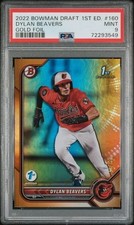 2022 Dylan Beavers Bowman Draft 1st Edition Gold Foil /50 RC PSA 9 #160 Rookie