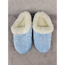 Blue Sequin Embroidered Plush Slippers Womens Medium 7 8 Cozy Indoor House Shoes