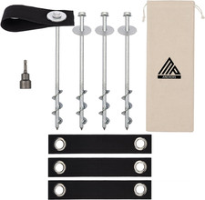 Trampoline Anchors High Wind Heavy Duty 12" Set of 4/6/8 with Straps, Drill Bit