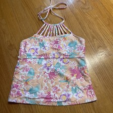 Hobie Girls Tankini Bathingsuit Top Size 12 Pink Floral