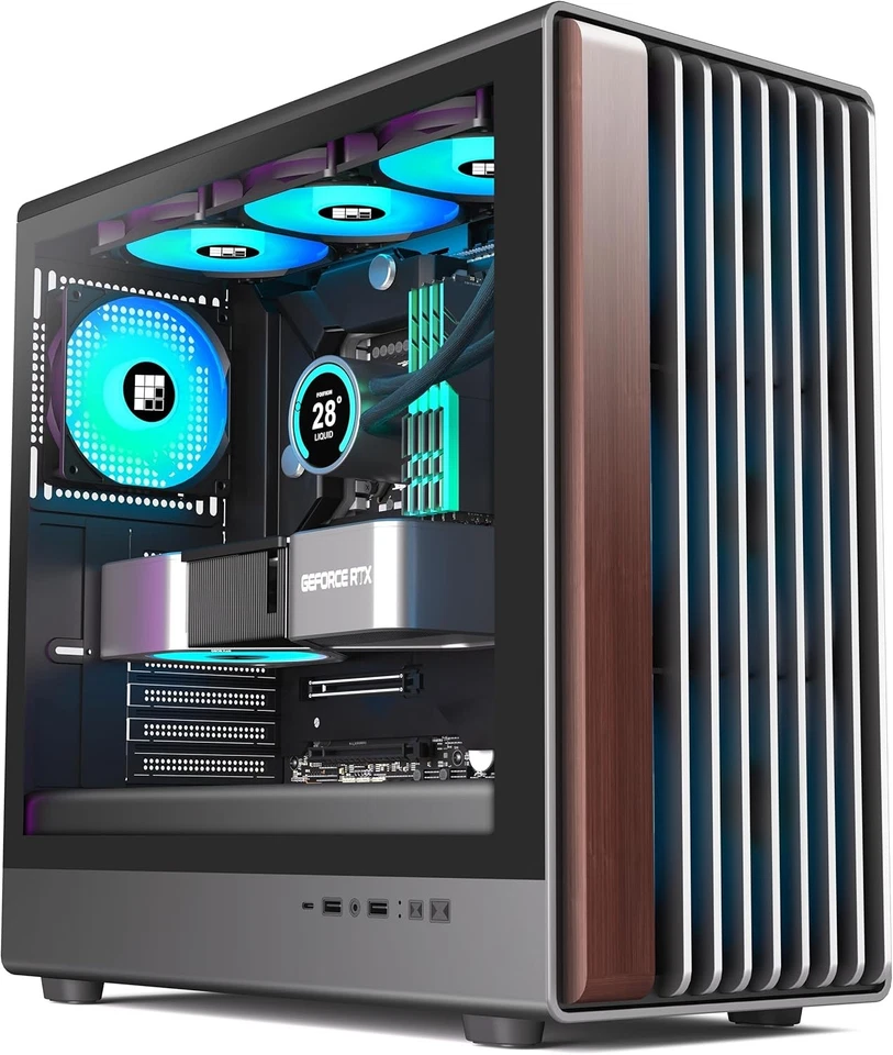 FOIFKIN ATX Gaming PC Gehäuse Walnuss Front 7x PWM ARGB Lüfter 140 120mm Mix Type C
