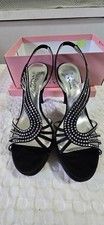The Touch of Nina Women's Black Rhinestone High Heel Sandals Evening Dress Shoes